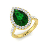 Green Sapphire Diamond Halo Engagement Ring | Pear-Shaped with Pave Band | 4.00 Catar