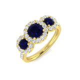 Sapphire Diamond Halo Trilogy Ring