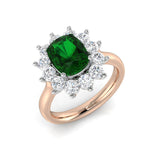 Green Emerald Diamond Halo Ring Cushion Cut | 2.5ct | Hallmarked Gold & Platinum