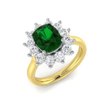Green Emerald Diamond Halo Ring Cushion Cut | 2.5ct | Hallmarked Gold & Platinum