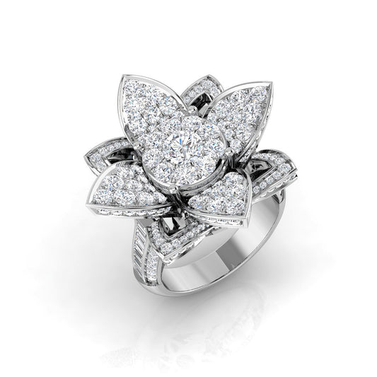 Floral Cluster Diamond Statement Ring 3ct | Multi Layer Petal Design | UK Hallmarked