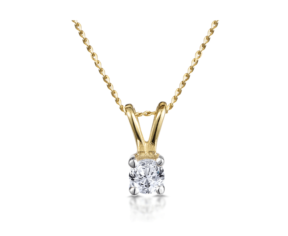 0.25Ct Solitaire Round Diamond Pendant Necklace in Yellow Gold