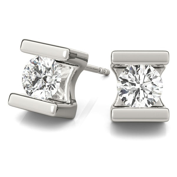 Stud Earrings with Lab Grown Round Diamond Tension Set