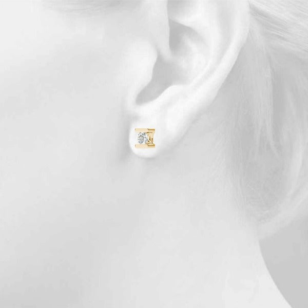 Stud Earrings with Lab Grown Round Diamond Tension Set