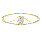 Pear Cut Halo Diamond Bracelet, Platinum Double Chain Bracelet, Natural Solitaire Diamond Bracelet