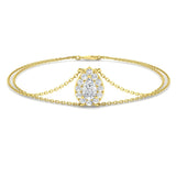 Pear Cut Halo Diamond Bracelet, Platinum Double Chain Bracelet, Natural Solitaire Diamond Bracelet