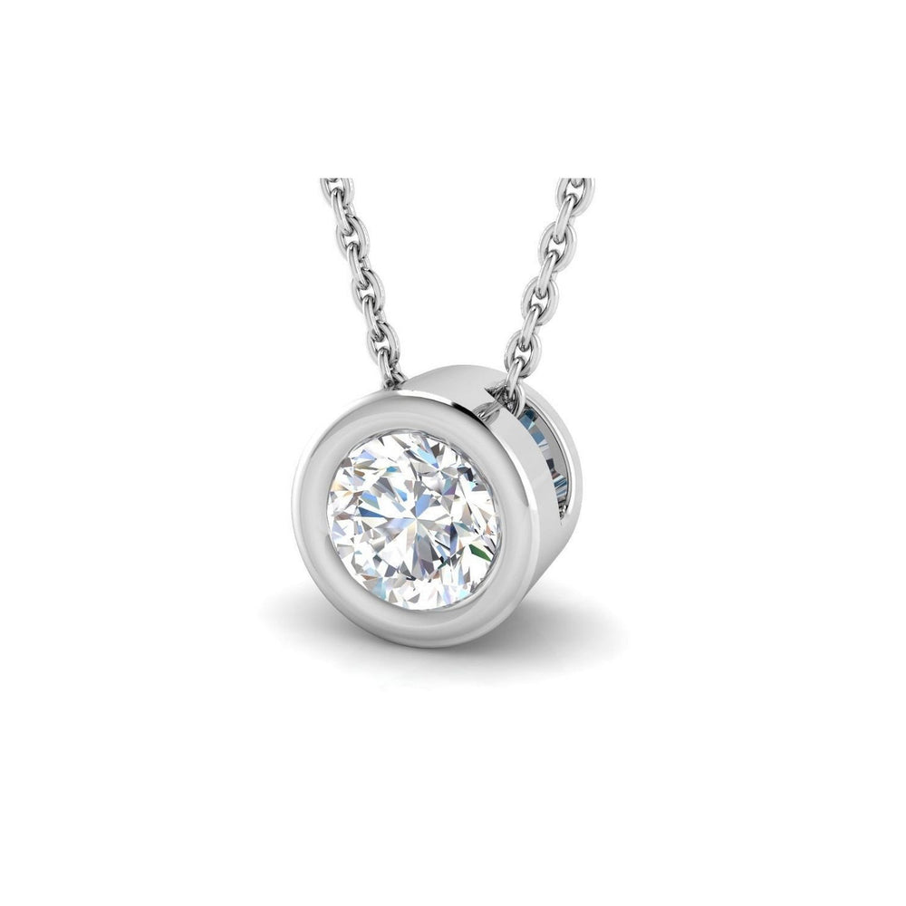 Round Bezel Set Lab Grown Diamond Solitaire Pendant in 18K White Gold – UK Hallmarked