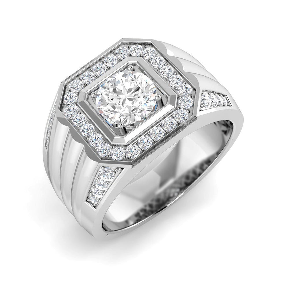 Men’s square diamond halo ring in white gold