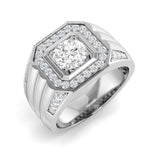 Men’s square diamond halo ring in white gold