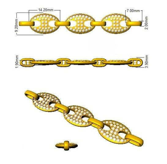Womens White Gold Diamond Chain Bracelet, Statement 9K Gold Puff Link Diamond Bracelet