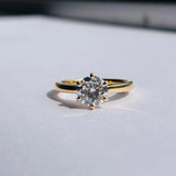 Bague de fiançailles solitaire en diamant rond cultivé en laboratoire, sertie sur 6 griffes, cadeau pour elle