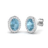 Sky Blue Topaz Prong-Set Stud Earrings with Round Natural Diamonds in 9K White Gold