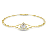 Triangle Halo Diamond Bracelet, Lab Diamond Double Chain Bracelet, 9K Yellow Gold Diamond Bracelet