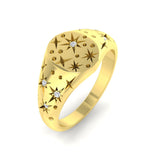 Unique star-patterned gold ring with diamonds in 9K yellow gold