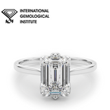 Bague de fiançailles solitaire à 6 griffes en diamant taille émeraude D-VVS cultivé en laboratoire (IGI), cadeau pour elle.