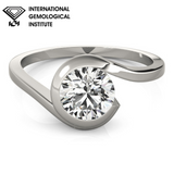 IGI Lab-Grown D-VVS Round Cut Diamond Partial Bezel Setting Engagement Ring.