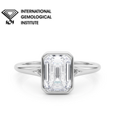 IGI Certified Emerald Cut Lab-Grown Diamond Bezel Solitaire Engagement Ring