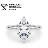 IGI Lab-Grown Marquise Cut Diamond Floral Six-Prong Solitaire Engagement Ring.