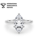 IGI Lab-Grown Marquise Cut D-VVS Diamond Six Prong Solitaire Engagement Ring.