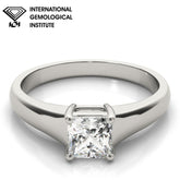 IGI Lab-Grown D-VVS Princess Cut Diamond Solitaire Twisted Claw Set Engagement Ring.