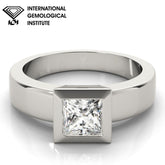 IGI Lab-Grown Princess Cut Diamond D-VVS Solitaire Bezel Set Engagement Ring.