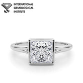 IGI Lab-Grown Princess Cut Diamond Bezel Set Solitaire Engagement Ring or Her.