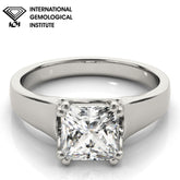 IGI Lab-Grown D-VVS Princess Cut Diamond Solitaire Twisted V-Design Engagement Ring.