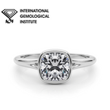 IGI-Labor-gezüchteter Kissen-Diamant-Solitär-Verlobungsring in Zargenfassung, Farbe D, Reinheit VVS