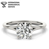 IGI Lab-Grown Round Cut D-VVS Diamond 4-Prong Engagement Ring.