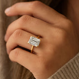 Bague de fiançailles solitaire en diamant taille émeraude cultivé en laboratoire IGI, pureté D-VVS.