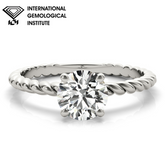 IGI Lab-Grown Round Cut Diamond Twisted Rope 4-Prong Setting Engagement Ring.