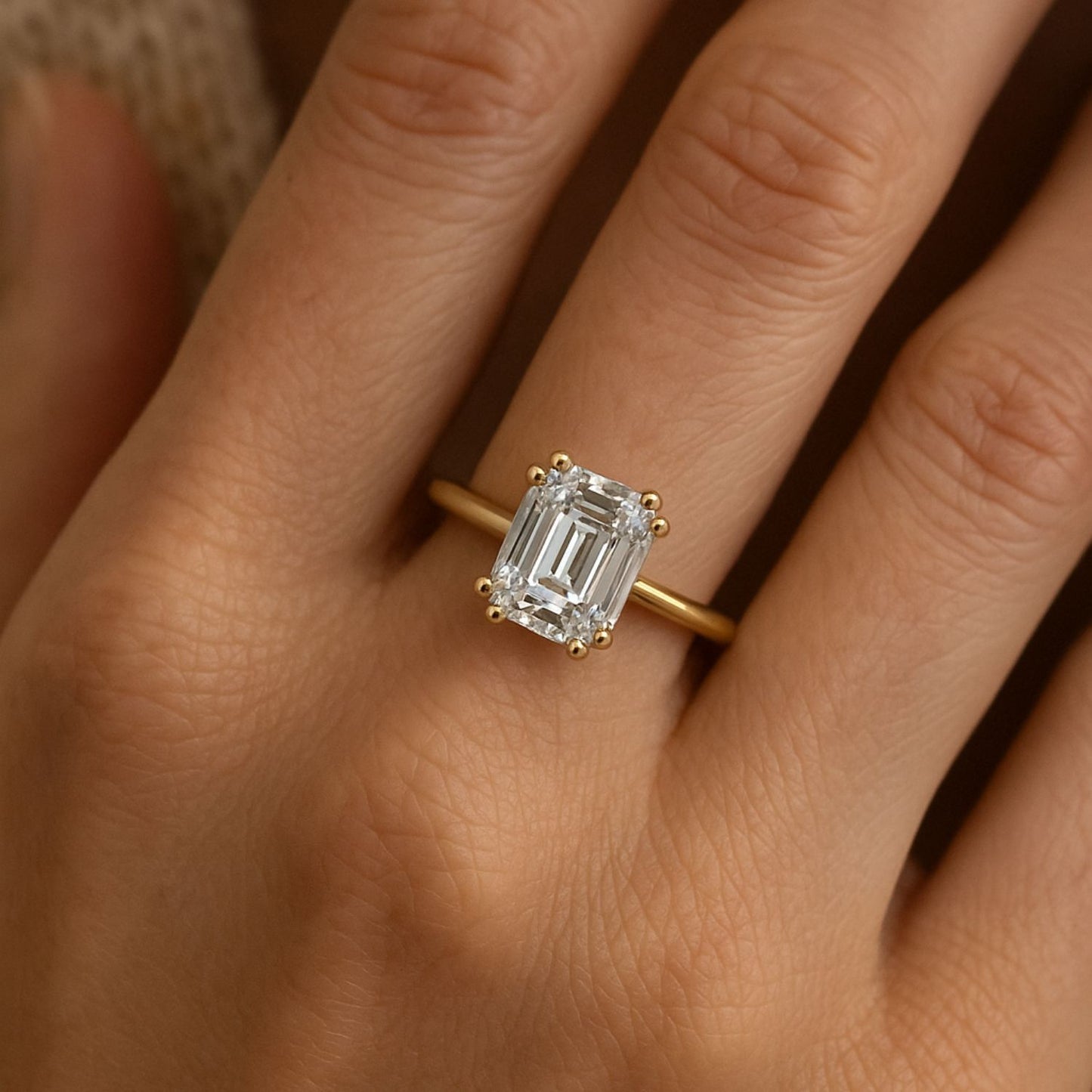 IGI Lab-Grown Emerald Cut D-VVS Diamond Double Prong Solitaire Engagement Ring.
