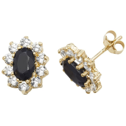 Lab Grown Diamond Oval Sapphire Cluster Studs Earrings in Gold