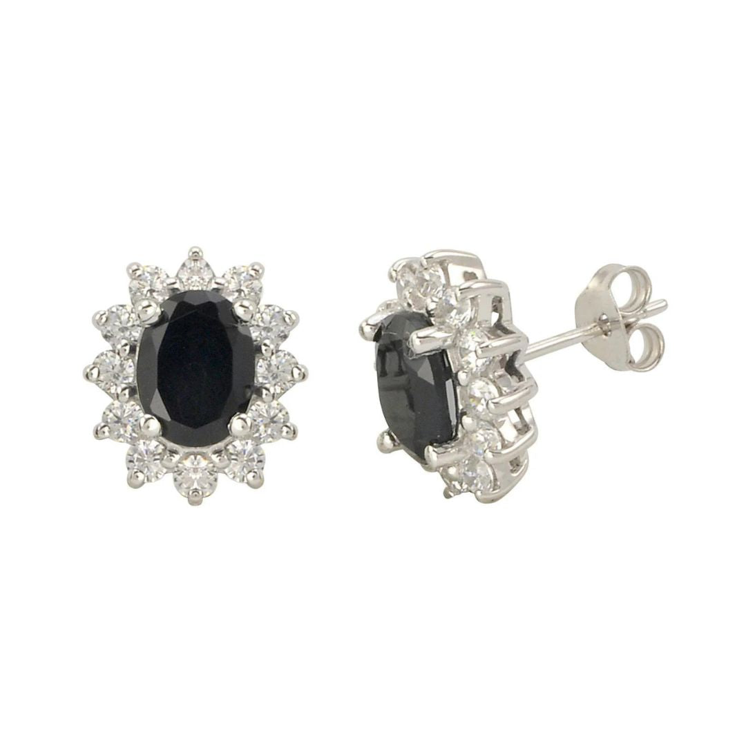Lab Grown Diamond Oval Sapphire Cluster Studs Earrings in Gold