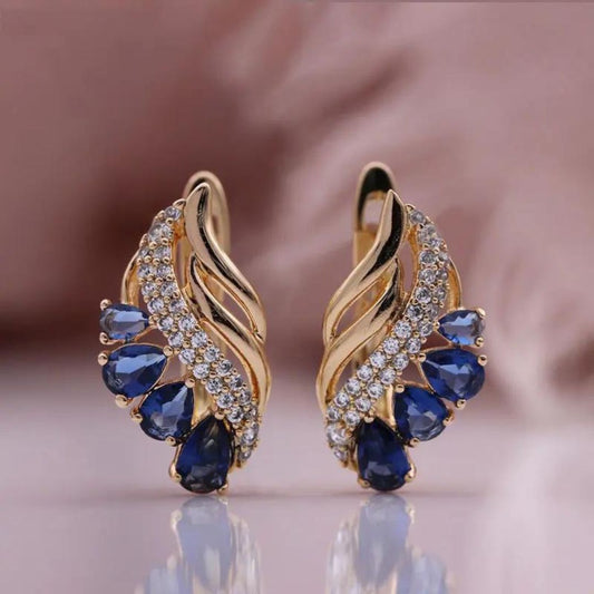 Natural Diamond and Pear Sapphire Studs Earrings in Yellow Gold