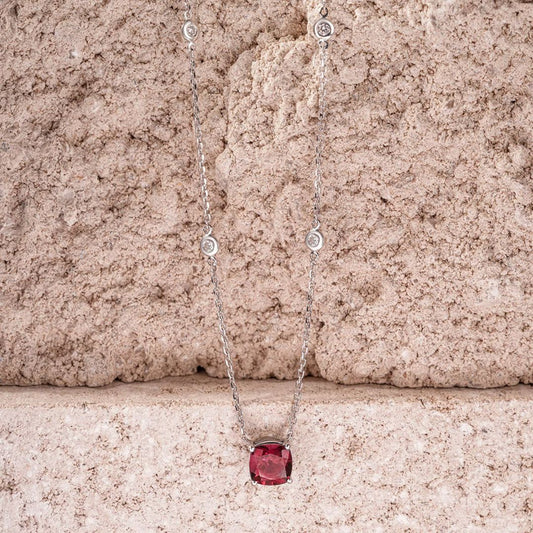 2.00Ct Lab Created Cushion Ruby Solitaire Pendant in Silver