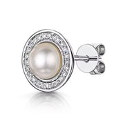 0.15Ct Solitaire Pearl Studs Earring Studded with Diamonds in Gold