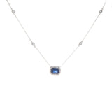 2.16Ct Sapphire Lab Grown Diamond Halo Pendant Necklace in Silver