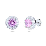 Boucles d'oreilles solitaire en or avec diamant de laboratoire de 0,34 carat et saphir rose.