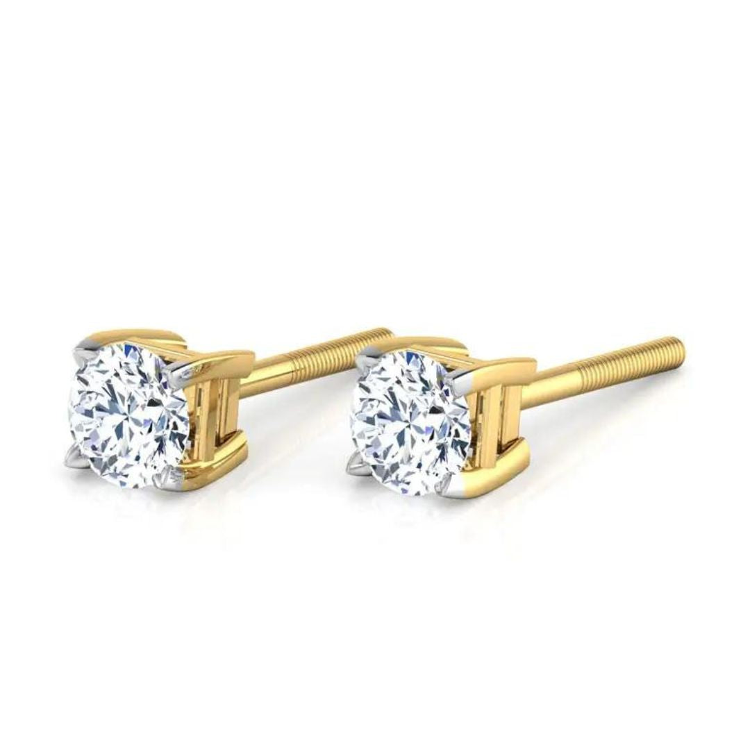 0.66Ct Lab Grown Diamond Solitaire Stud Earrings in Yellow Gold