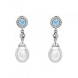 0.50Ct Round and Diamond Pearl Drop Earring Studded with Blue Topaz in Gold
