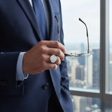 Close-up of men’s vertical channel set diamond ring