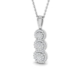 Lab Grown Round Diamond Drop Pendant in 18K White Gold – Pave Set Halo Style UK Hallmarked