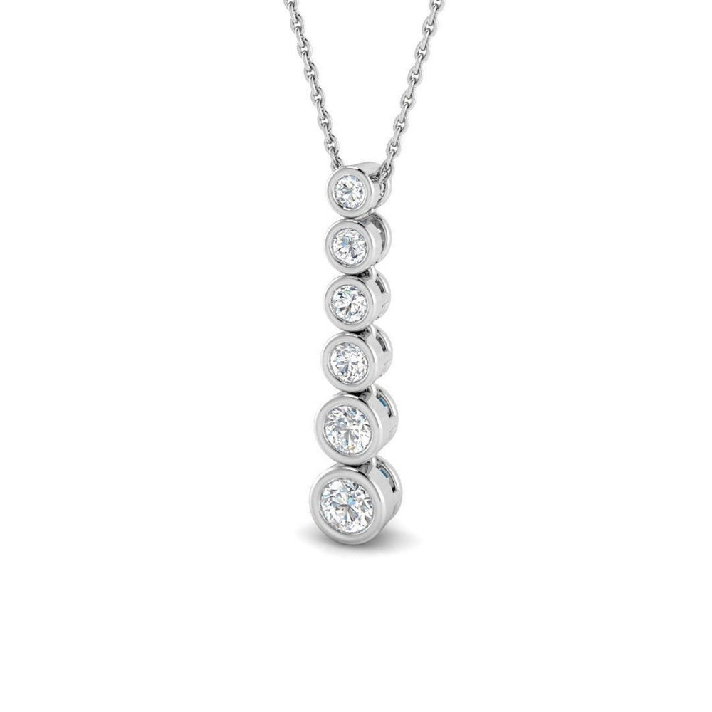 Lab Grown Round Diamond Drop Pendant in 18K White Gold – Bezel Set UK Hallmarked