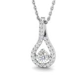 Lab Grown Round Diamond Tear-Drop Halo Pendant in 18K White Gold – UK Hallmarked