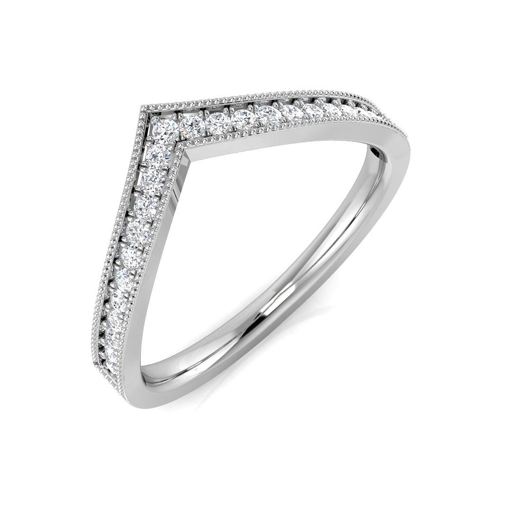 V shape diamond chevron ring in white gold with pavé edges