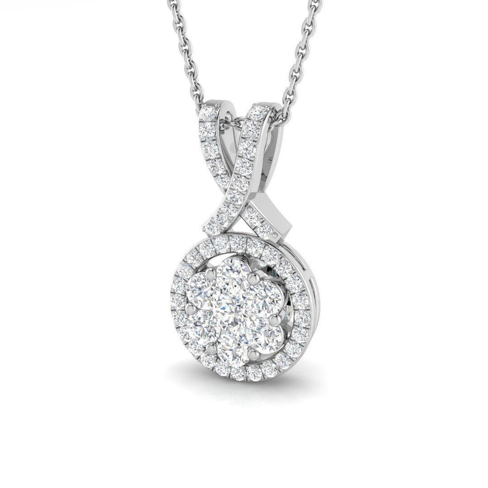 Diamond Halo Pendant with Cluster Design in 18K White Gold – Twist Bail UK Hallmarked