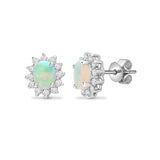 Solitaire Opal Birthstone Stud Earrings with Natural Diamond Cluster in 18K Gold