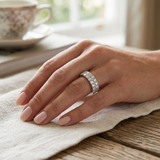 Premium Platinum Multi-Row Round Lab Grown Diamond Cluster Band Ring - Wide Statement Ring
