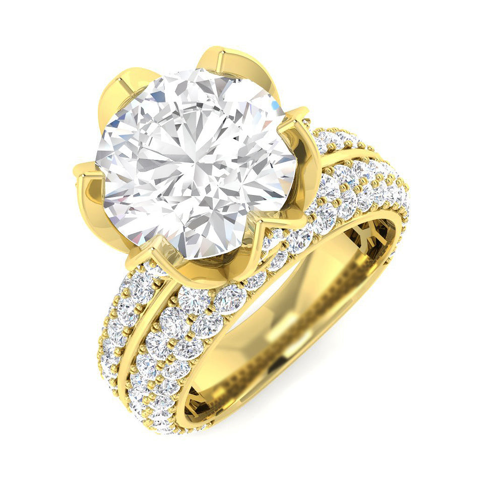 Wide triple pavé diamond engagement ring